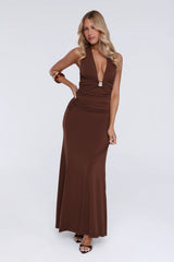 No Limits Halter Maxi Dress Brown