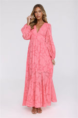 Glow Blossom Long Sleeve Maxi Dress Coral