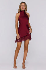 Tidal Reflections Satin Mini Dress Burgundy