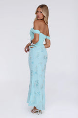 Pretty Glow Up Off Shoulder Maxi Dress Blue