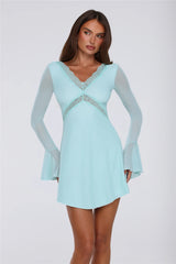 Flash Flair Long Sleeve Mini Dress Aqua