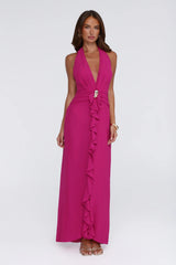 Sea Glass Nights Halter Maxi Dress Fuchsia