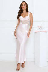 Flirty Business Satin Maxi Dress Pink