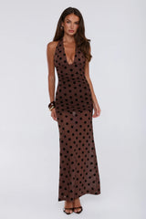 Hot Right Now Polka Dot Maxi Dress Brown