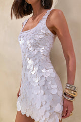 Sophia | White Sequin Square-Neck Mini Dress