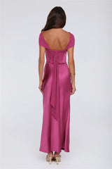 Starry Enchant Satin Strapless Maxi Dress Magenta