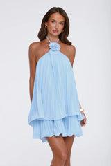 The Daisy Hour Halter Pleated Mini Dress Blue