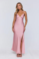 Stay Polished Satin Maxi Dress Pink