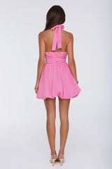Main Girl Energy Halter Bubble Mini Dress Pink