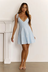 Light Petal Embroidered Mini Dress Blue