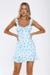 Zero Hesitation Polka Dot Satin Mini Dress Blue
