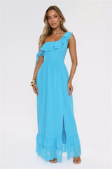 Diamond Horizon Off Shoulder Maxi Dress Blue