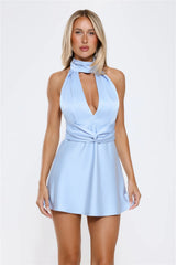 Solar Flare Love Halter Satin Mini Dress Blue