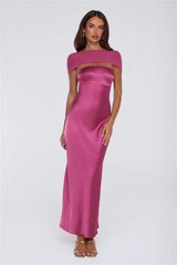Starry Enchant Satin Strapless Maxi Dress Magenta