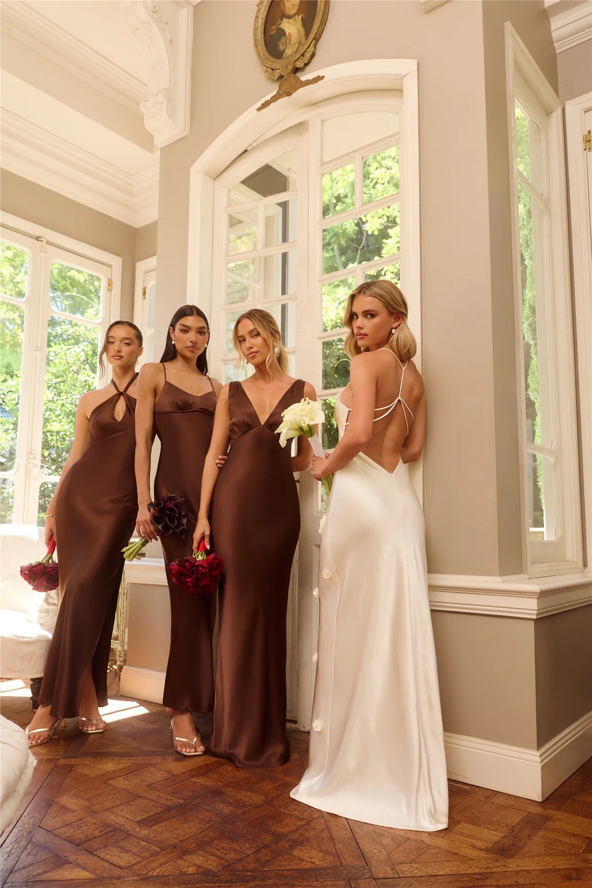 The Isabeau Satin Maxi Dress Chocolate Brown