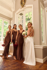 The Isabeau Satin Maxi Dress Chocolate Brown