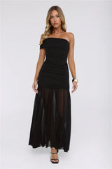 Moonlit Whisper One Shoulder Mesh Maxi Dress Black