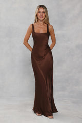The Evelina Satin Maxi Dress Chocolate Brown
