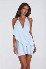 Summer Kiss Halter Satin Mini Dress Blue