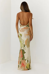 Dreamy Floral Cowl Neck Halter Maxi Dress Cream