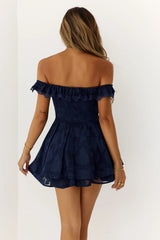 Pure Reverie Off Shoulder Mini Dress Navy