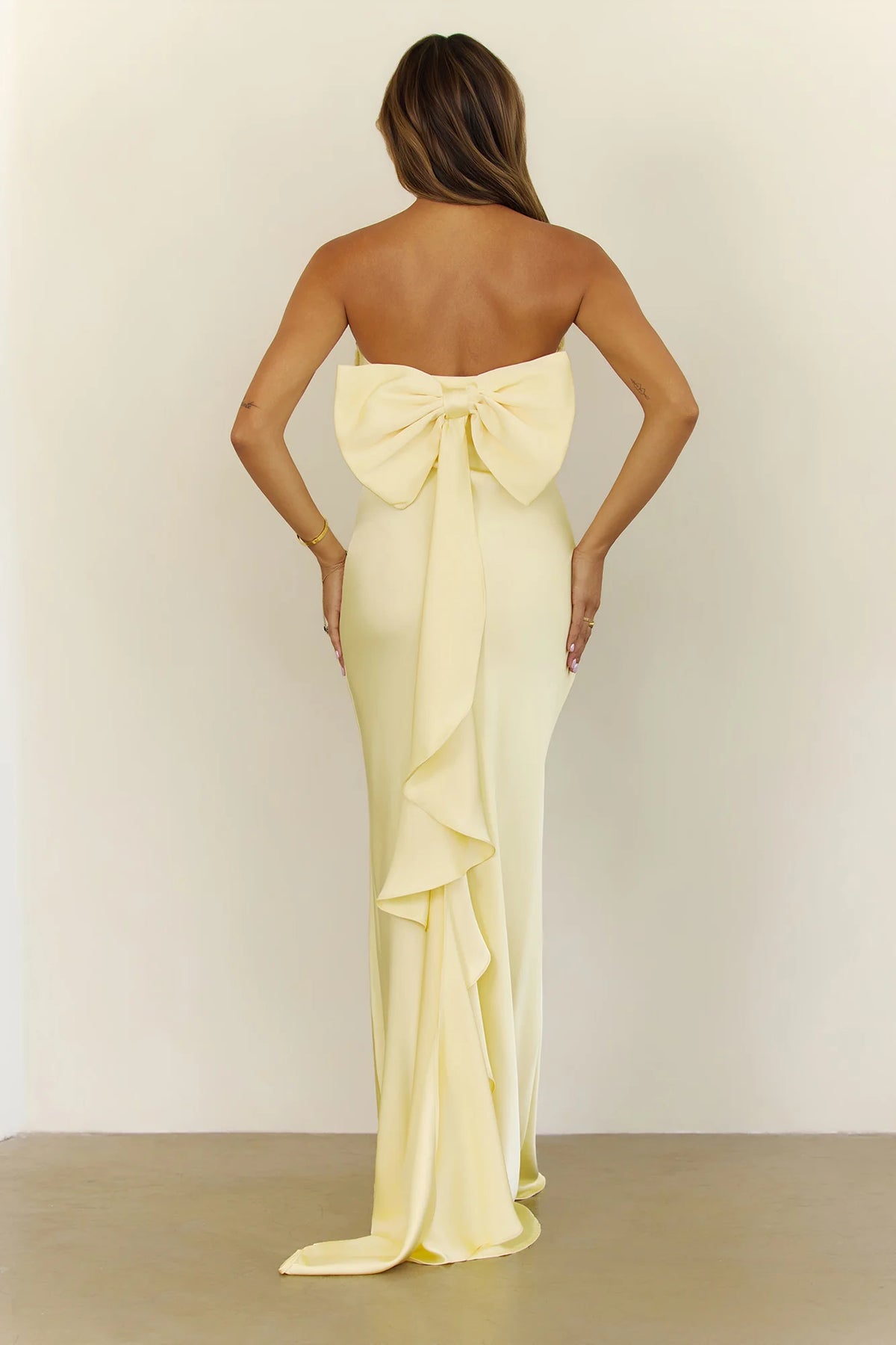 Soft Forever Mood Satin Strapless Maxi Dress Yellow