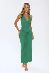 Sleek Bloom Halter Maxi Dress Green