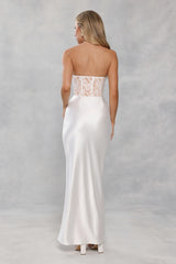Love In Full Bloom Lace Satin Strapless Maxi Dress White