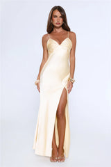 Silken Evenings Satin Maxi Dress Yellow