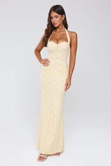 Delicate Daydream Halter Lace Maxi Dress Yellow