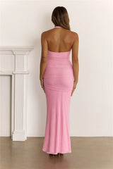 Sultry Ruched Halter Maxi Dress Pink