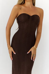 Girl Of Sultry Diamante Strapless Midi Dress Brown