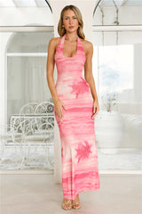 Dollface Dreams Mesh Halter Maxi Dress Pink