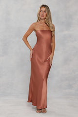 The Felicity Strapless Satin Maxi Dress Bronze