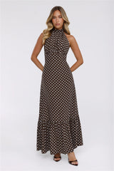 Pretty Wins Again Polka Dot Halter Maxi Dress Brown