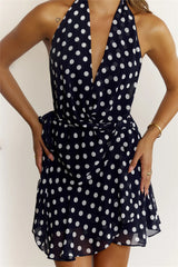 Highlight Edit Polka Dot Halter Mini Dress Navy