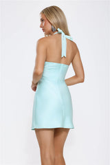 Sleek Halter Mesh Detail Mini Dress Aqua