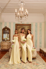 The Vivia Halter Satin Maxi Dress Yellow