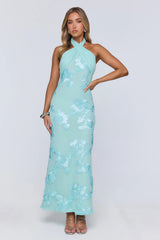 Sun Club Energy Mesh Halter Maxi Dress Aqua