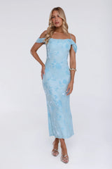 Chic Dream Off Shoulder Maxi Dress Blue