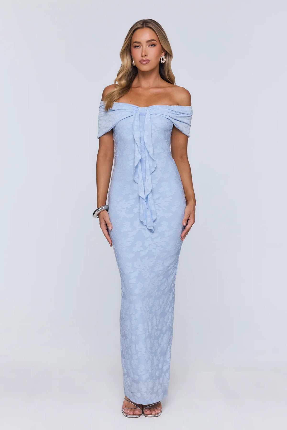 Sunshine Pop Off Shoulder Maxi Dress Blue