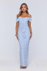 Sunshine Pop Off Shoulder Maxi Dress Blue
