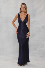 The Isabeau Satin Maxi Dress Navy