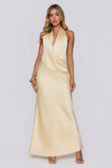 Pastel Horizons Halter Satin Maxi Dress Yellow
