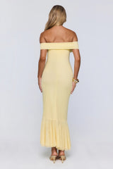 Daily Glow Off Shoulder Mesh Midi Dress Yellow