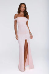 Night Bloom Off Shoulder Maxi Dress Pink