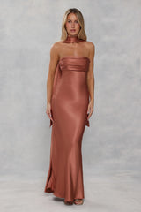 The Seraphina Strapless Satin Maxi Dress Bronze