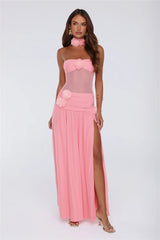 Island Allure Mesh Strapless Maxi Dress Pink