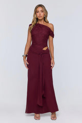 Modern Heritage Off Shoulder Maxi Dress Burgundy