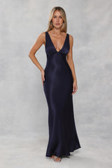 The Isabeau Satin Maxi Dress Navy